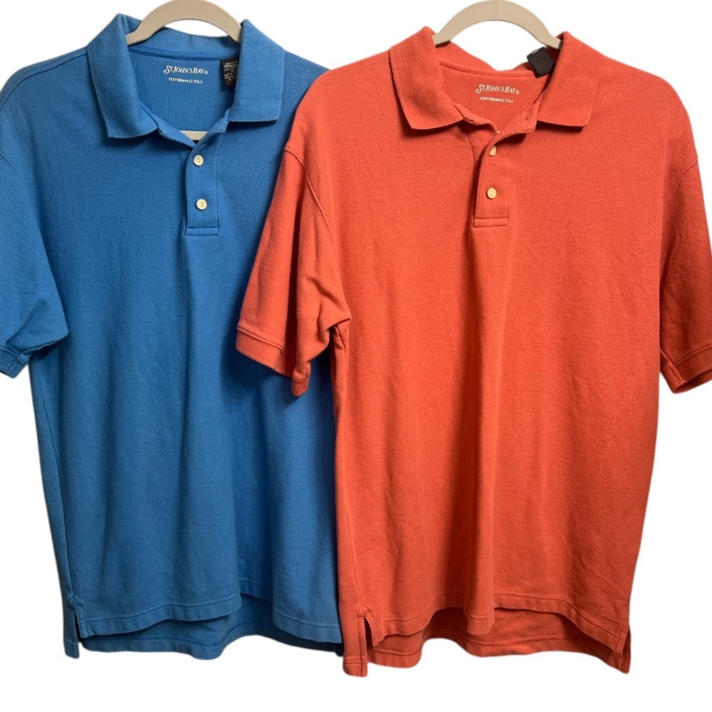 St. John’s Bay Knit Performance Polo Shirt Short Sleeve *lot of 2* Med Golf